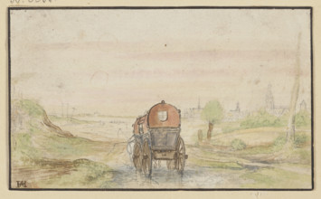 Country road with a red carriage, 17th century. Creator: Hendrick Avercamp.