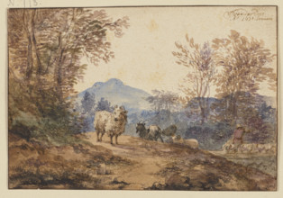 Landscape with sheep and goats, 1671. Creator: Jacob van der Does the Elder.