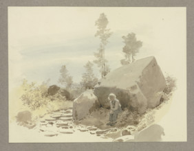 Boy sitting by a rock, c1849. Creator: Carl Theodor Reiffenstein.