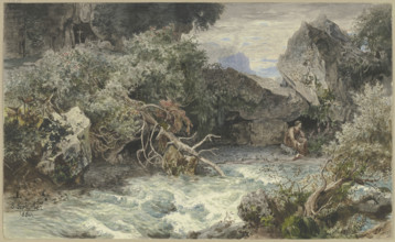 Wild stream with hermit, 1880. Creator: Emil Lugo.