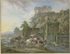 Shepherds at a Roman fountain, 18th century; 17th century. Creator: Friedrich Rauscher.