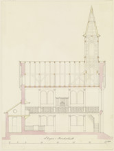 Longitudinal section through a church for the parish of Friedrichsdorf, 1825. Creator: Heinrich Hübsch.