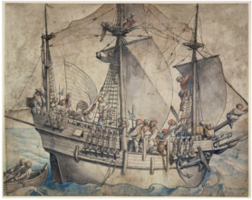Ship with Revelling Sailors, Lansquenets and a Sutleress, c1532-1533. Creator: Hans Holbein the Younger.