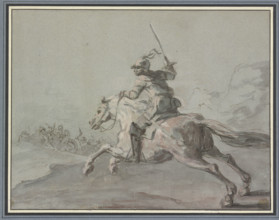 A cuirassier leaping to the left, 18th century. Creator: Jean-Baptiste Robin.