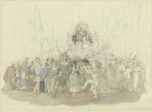 Carnival procession based on Karl Spindler's novel "The Jew", 19th century. Creator: Jakob Becker.