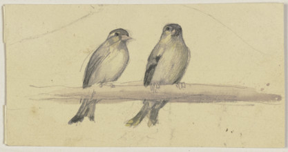 Two birds on a pole, 19th century. Creator: Jakob Becker.