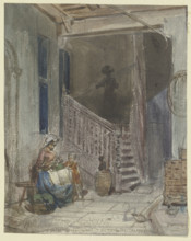 Yard with staircase, 19th century. Creator: Philipp Rumpf.