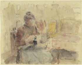 Woman knitting, 1899. Creator: Gustav Schraegle.