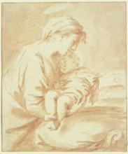 Mary lays the Christ Child down to sleep, 17th century. Creator: Sébastien Bourdon.