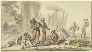 Pilgrims resting near ruins, 18th century. Creator: Jean-Baptiste Lallemand.