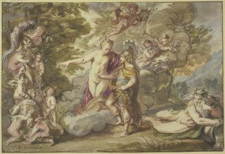 Venus presents Aeneas with weapons, 17th century. Creator: Carel van Savoy.