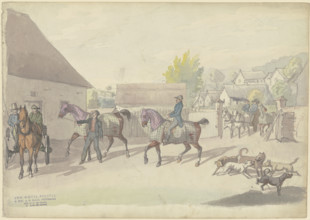 Manor house with horses and vehicles, 19th century. Creator: Johann Erdmann Gottlieb Prestel.
