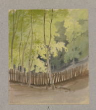 Wooden fence through a wooded valley floor, 1856. Creator: Carl Theodor Reiffenstein.