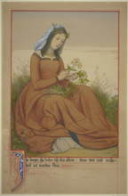 Young woman tying a bouquet of flowers, 1867. Creator: Eduard von Steinle.