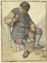 Seated farmer from the front, with jug and glass, after 1670. Creator: Adriaen van Ostade.