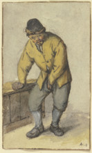 Standing farmer from the front, unbuttoning his trousers, after 1670. Creator: Adriaen van Ostade.