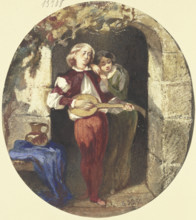 Lovers in the front door, 1850. Creator: Andreas Deckelmann.