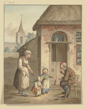 An old man sits in front of a house with a maid and two children, c1800-1844. Creator: Johann Friedrich Morgenstern.