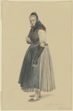 Standing peasant woman facing left, 1837. Creator: Jakob Dielmann.