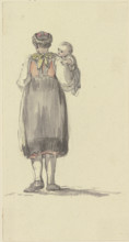 Standing young peasant woman, with a child in her arms, seen from behind, c1771-1772. Creator: Georg Melchior Kraus.