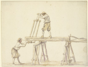 Two men sawing wood, 17th century; 18th century. Creator: Unknown.