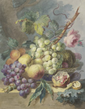 Fruit scene with grapes, peaches, etc, including a rose, 1801. Creator: Willem van Leen.