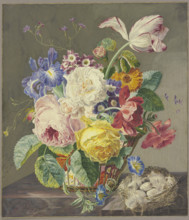 Still life of flowers with birds' eggs, 1733. Creator: Jan van Huysum.
