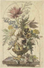Bouquet of flowers in a vase, with a carnation in the foreground. Creator: Jan van Huysum.