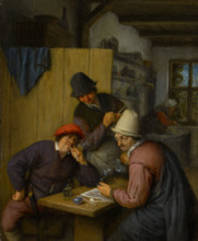 Three Drinking and Smoking Farmers in a Tavern, 1667. Creator: Adriaen van Ostade.