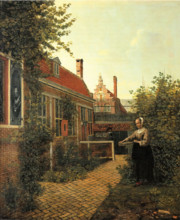 A Woman with a Basket of Beans in a Garden, 1651. Creator: Pieter de Hooch.