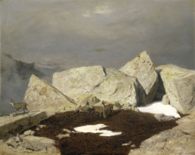 Mountain Landscape with Chamois, 1849. Creator: Arnold Bocklin.