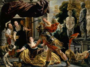 Odysseus threatens Circe, 1635. Creator: Jacob Jordaens I.