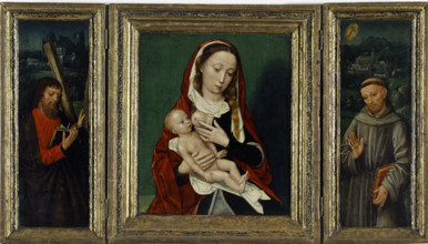 Triptych of Mary and child with St Andrew and St Francis, 1521. Creator: Ambrosius Benson.
