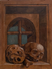Two skulls in a window niche, 1520. Creator: Hans Holbein the Younger.