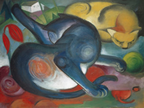 Two Cats, Blue and Yellow, 1912. Creator: Franz Marc.