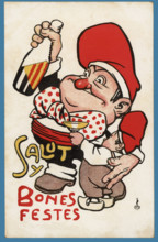 Postcard - 'Salut y Bones Festes', Catalunya, 1920s.  Creator: Cayetano Cornet Palau.