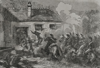 Franco-Prussian War (1870-71): Skirmish between French hussars and...Baden army...,1870.  Creator: Unknown.