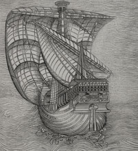 Lateen sail caravel, late 15th-century ship, 1892.  Creator: Unknown.