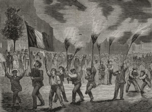 Pro-war demonstration in Paris, 16 July 1870. The French parliament voted to declare war on Prussia. Creator: Unknown.