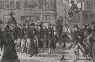 Franco-Prussian War (1870-1871): French press ambulance corps passing through Rheims, 1870. Creator: Unknown.