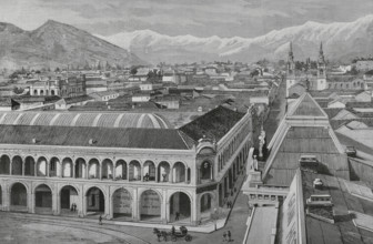 Partial view of the city and the nearby hills, Santiago, (Santiago de Chile), Chile, 1883. Creator: Bernardo Rico.