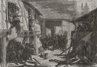 Franco-Prussian War (1870-1871): Battle of Wissembourg, 1870 -  Peasants defending a farmhouse,1870. Creator: Unknown.