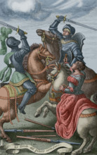 The chivalry represented by allegorical characters, 1553, (1877).  Creator: Unknown.
