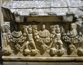 Detail of one of the faces of a Roman sarcophagus, Aphrodisias (Anatolia, Turkey), 2000. Creator: LTL.