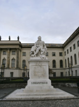 Marble statue of Alexander von Humboldt, entrance to Humboldt University, Berlin, Germany, 2025. Creators: LTL, Reinhold Begas.