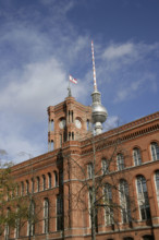 Red Town Hall, (Rotes Rathaus) from Spandauer Strasse, Berlin, Germany, 2025.  Creator: LTL.