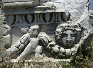 Remains of the theatre frieze, built in the 2nd century, Hierapolis, Anatolia, Turkey, 1999.  Creator: LTL.