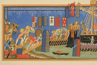 Embarkation of knights of the Order of the Holy Spirit to the Holy Land, Crusades, 1877.  Creator: Unknown.