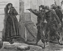 Execution of a pétroleuse by Versailles troops, Paris Commune, France, 1871. Creator: Celestino Sadurni.