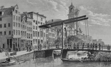 Canal Houtgracht with drawbridge, Amsterdam, Netherlands, 1883. Creator: Tomás Carlos Capuz.